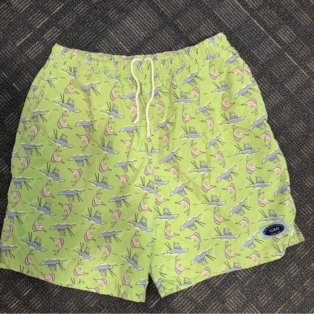Boat and Shark Pattern Swim Trunks